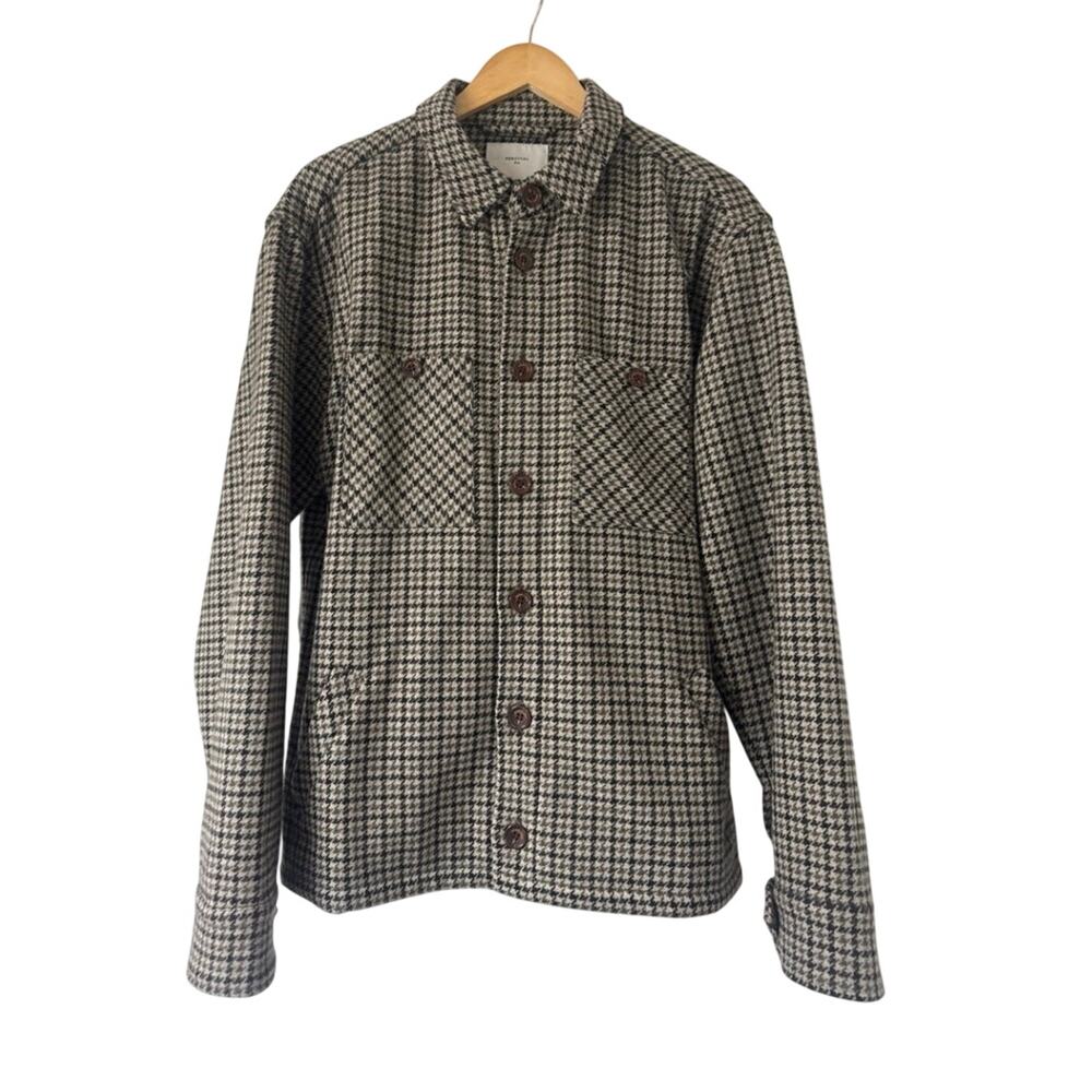 Percival Gray Houndstooth Wool Blend Overshirt Mens Size XL